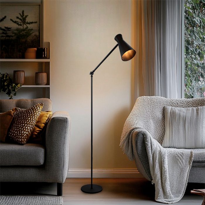 Lampadaire noir moderne, Steve, avec interrupteur