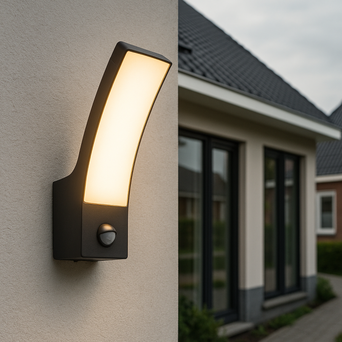 Applique extérieur avec détecteur de mouvement noire moderne, Manel, 12W, 3000K LED, IP44