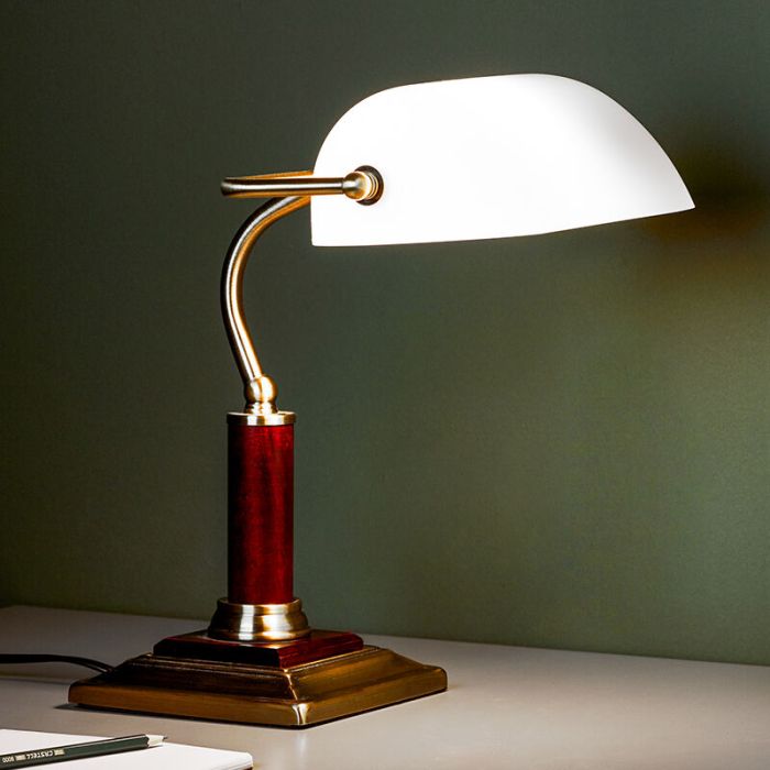 Lampe de bureau en bois marronne, Koosje, avec interrupteur