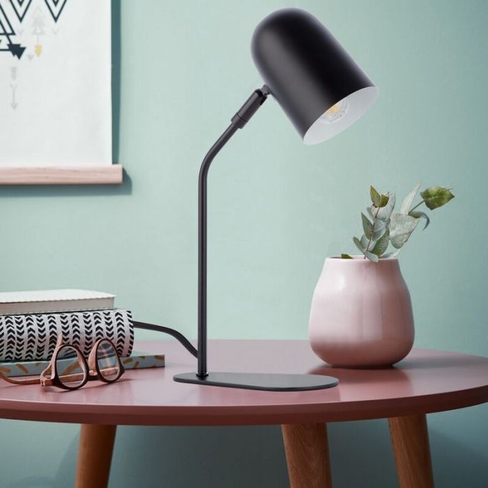 Lampe de table noire moderne, Lukas, avec interrupteur