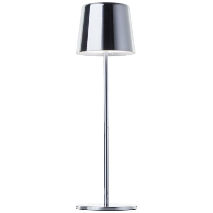 Lampe de table d'extérieur rechargeable nickel moderne, Skander, 4W, blanc chaud à froid réglable LED, IP44, avec variateur tactile