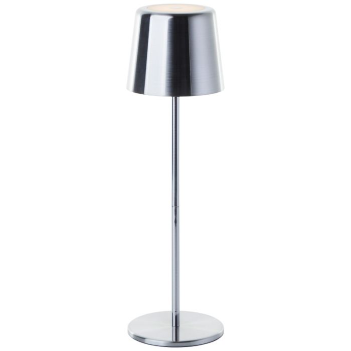 Lampe de table d'extérieur rechargeable nickel moderne, Skander, 4W, blanc chaud à froid réglable LED, IP44, avec variateur tactile