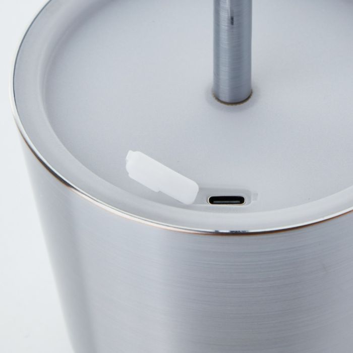 Lampe de table d'extérieur rechargeable nickel moderne, Skander, 4W, blanc chaud à froid réglable LED, IP44, avec variateur tactile