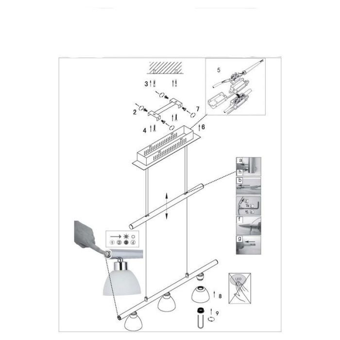 Suspension chromée en verre, Tromp, 5W, 3000K LED, avec variateur tactile