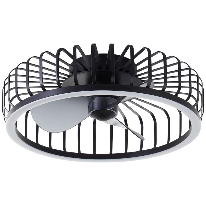 Ventilateur de plafond noir moderne, Tolga, 36W, 2700K-4000K-6500K LED, avec télécommande