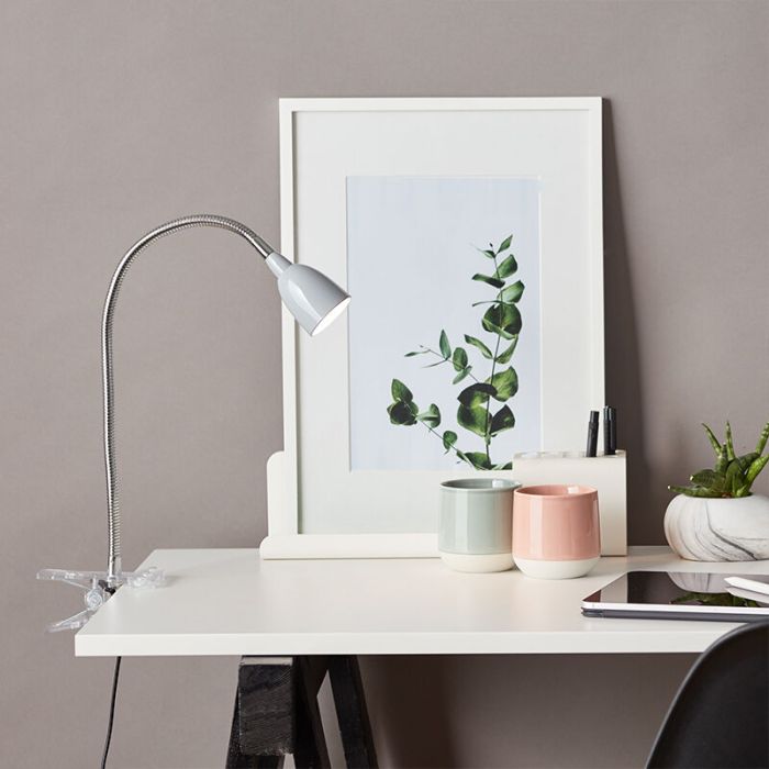 Spot à pince gris en plastique, Kit, 2,4W, 3000K LED, avec interrupteur