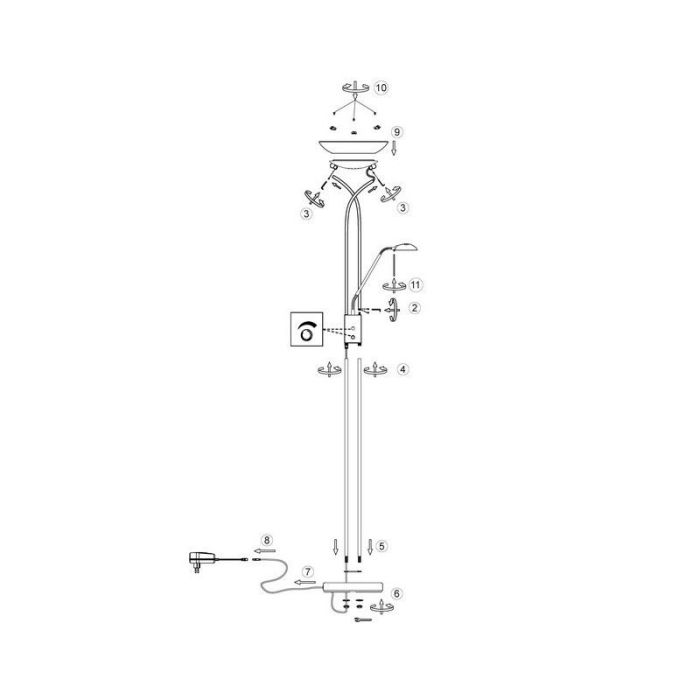 Lampadaire liseuse chromé moderne, Joann, 18W, 3000K LED, avec interrupteur