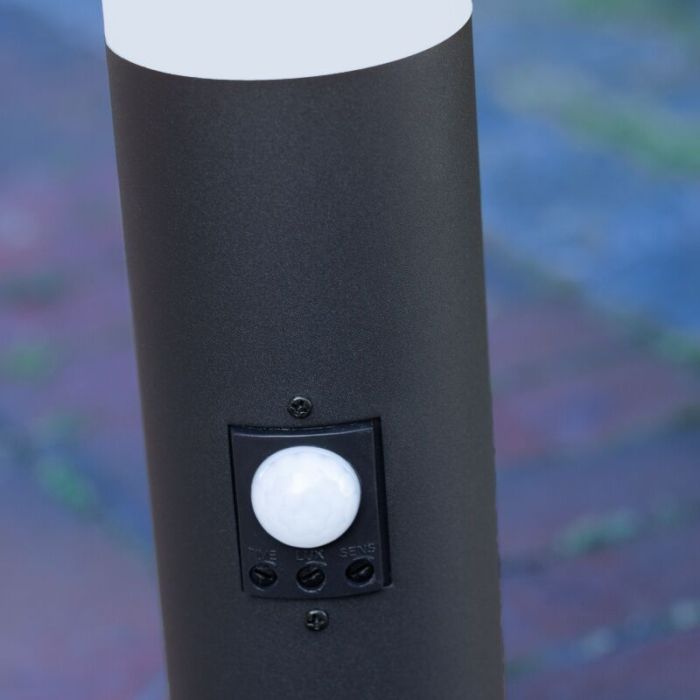 Lampadaire extérieur avec détecteur de mouvement noir en métal, Meis, IP44