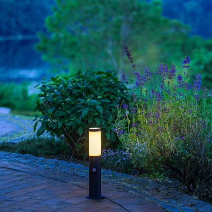 Lampadaire extérieur avec détecteur de mouvement noir en métal, Meis, IP44
