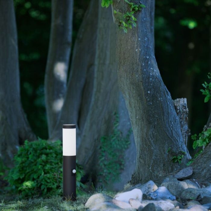 Lampadaire extérieur avec détecteur de mouvement noir en métal, Meis, IP44