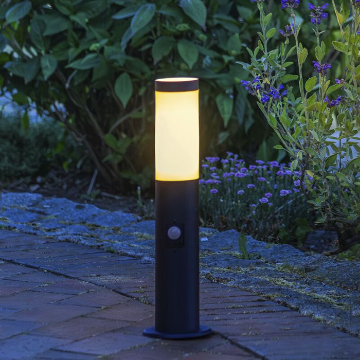 Lampadaire extérieur avec détecteur de mouvement noir en métal, Meis, IP44