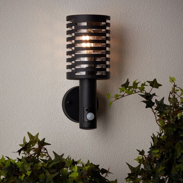 Applique extérieur avec détecteur de mouvement noire moderne, Veysel, IP44