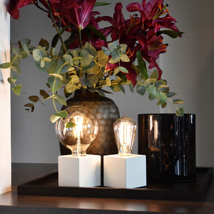Lampe de table sans abat-jour moderne blanche, Loana, avec interrupteur