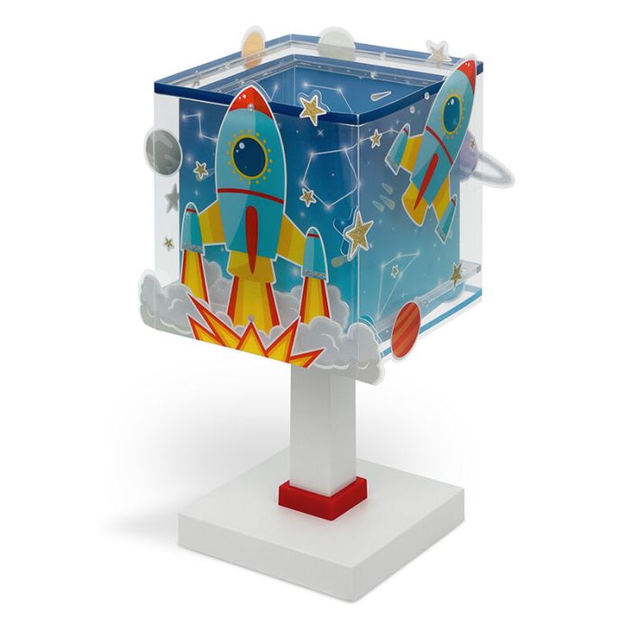 Lampe de table pour enfants en plastique bleue, Rocket