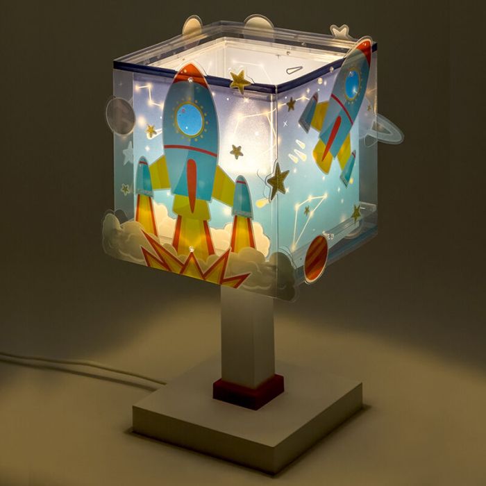 Lampe de table pour enfants en plastique bleue, Rocket
