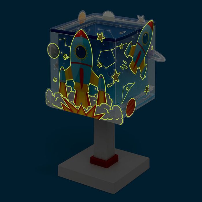 Lampe de table pour enfants en plastique bleue, Rocket