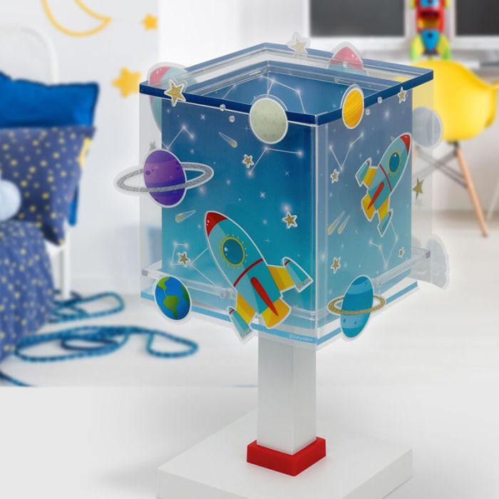 Lampe de table pour enfants en plastique bleue, Rocket