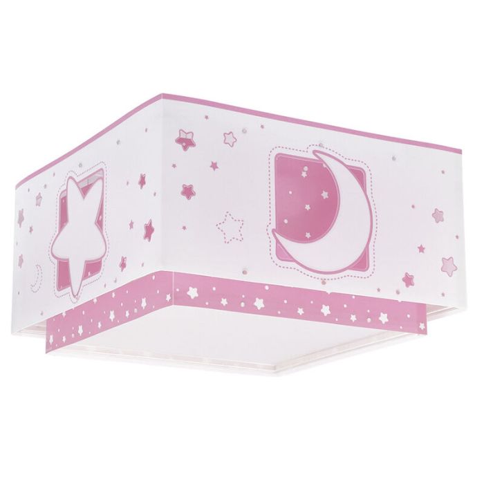 Plafonnier pour enfants en plastique rose, Moon and stars