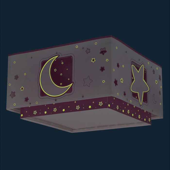 Plafonnier pour enfants en plastique rose, Moon and stars