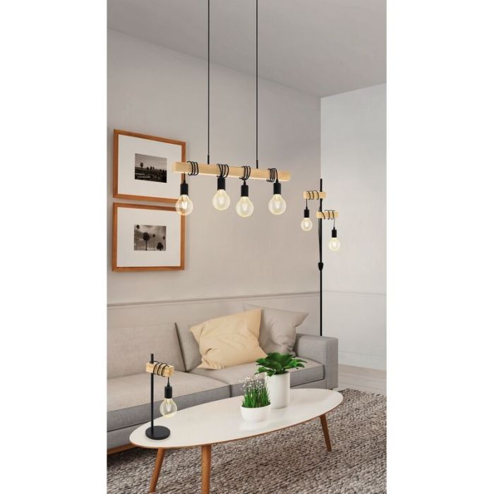 Lampe de table en bois marronne, Anton, avec interrupteur