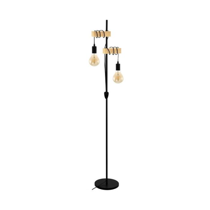 Lampadaire en bois marron, Anton, avec interrupteur