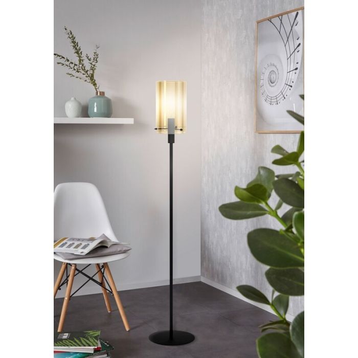 Lampadaire noir en acier, Ritesh, avec interrupteur