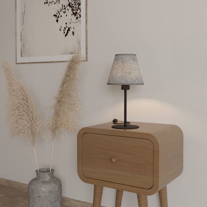 Lampe de table grise en tissu, Allan, avec interrupteur