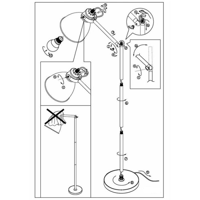 Lampadaire noir en métal, Lavinio, avec interrupteur