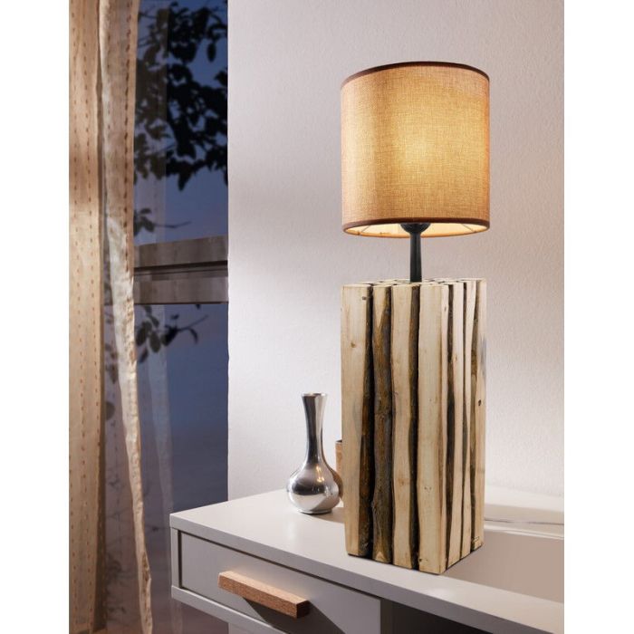 Lampe de table sans abat-jour en bois marronne, Kick, avec interrupteur