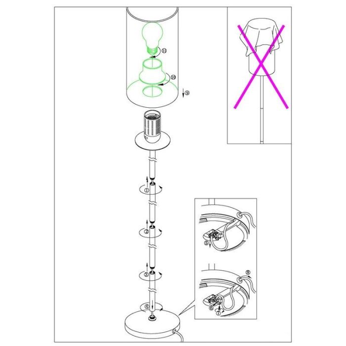 Lampadaire nickel en verre, Ciuda, avec interrupteur