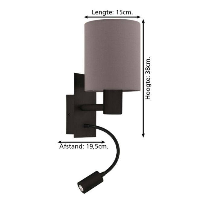 Lampe de chevet taupe en tissu, Abano, avec interrupteur