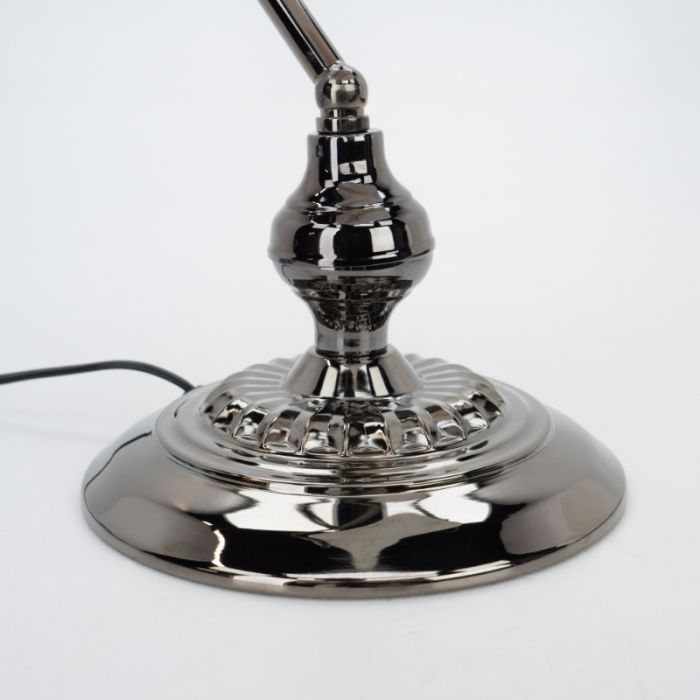 Lampe de banquier nickel en acier, Lugco, avec interrupteur à tirette