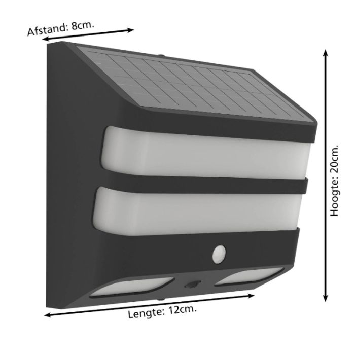Applique solaire extérieur noire en plastique, Hisham, 6,5W, 4000K LED, IP65