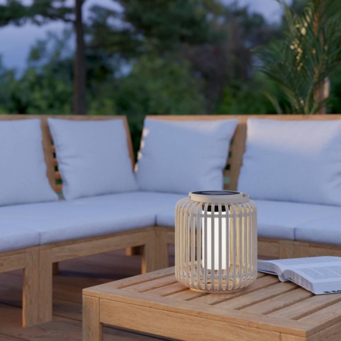 Lampe de table solaire extérieur marronne en bois, Hanin, 3,3W, 4000K LED, IP44, avec interrupteur