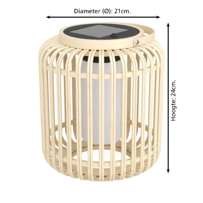 Lampe de table solaire extérieur marronne en bois, Hanin, 3,3W, 4000K LED, IP44, avec interrupteur