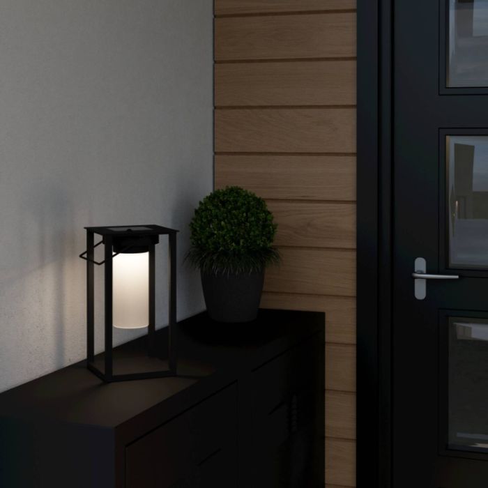 Lampe de table solaire extérieur noire en plastique, Hillebrand, 3,3W, 4000K LED, IP54, avec interrupteur