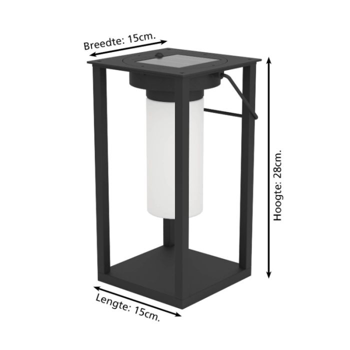 Lampe de table solaire extérieur noire en plastique, Hillebrand, 3,3W, 4000K LED, IP54, avec interrupteur
