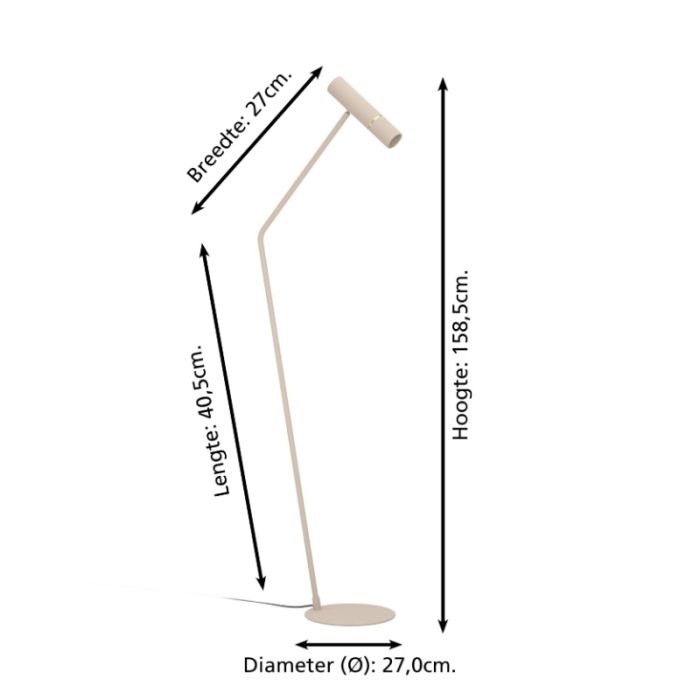 Lampadaire beige en acier, Vahid, avec interrupteur