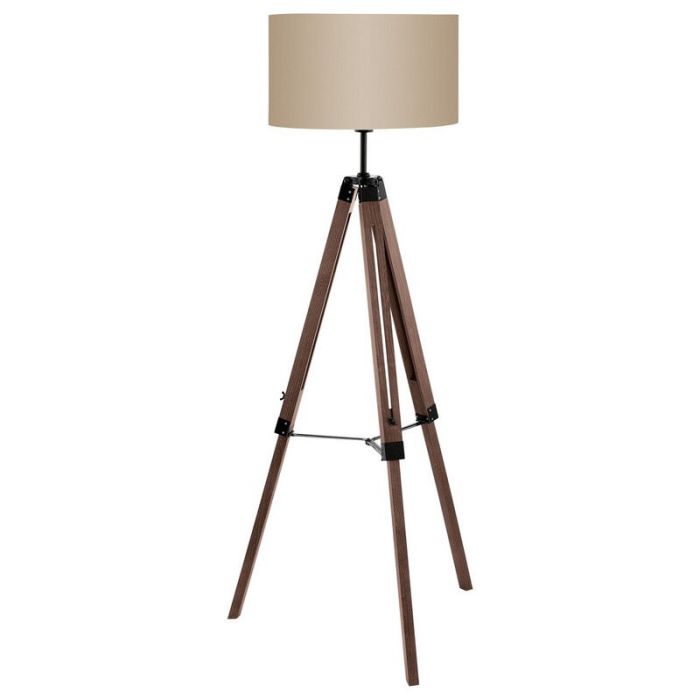 Lampadaire trépied marron en bois, Joana, avec interrupteur