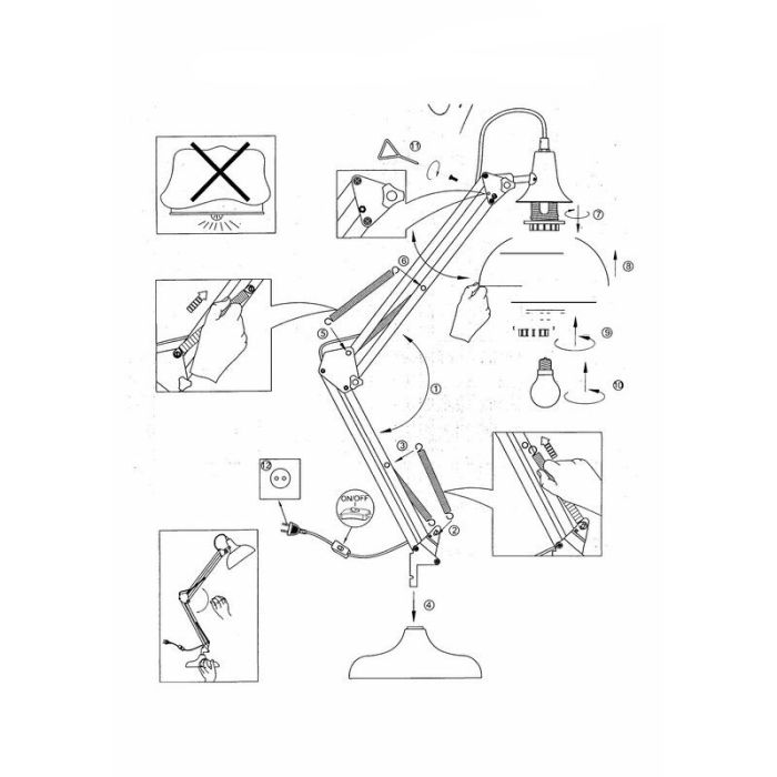 Lampe de bureau chromée en métal, Josha, avec interrupteur
