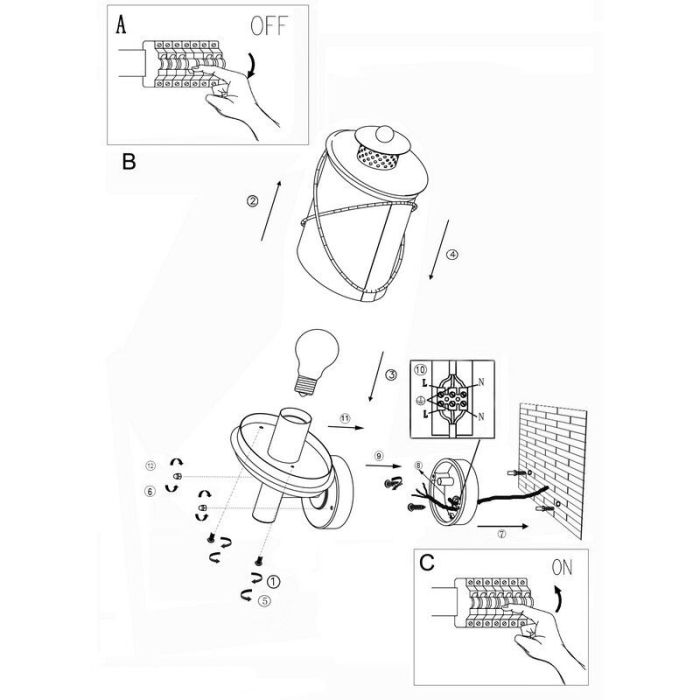 Luminaire extérieur noir en plastique, Alisia, IP44