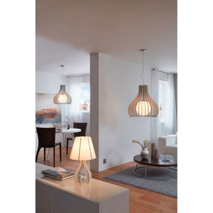 Lampe de table blanche en bois, Bergama, avec interrupteur