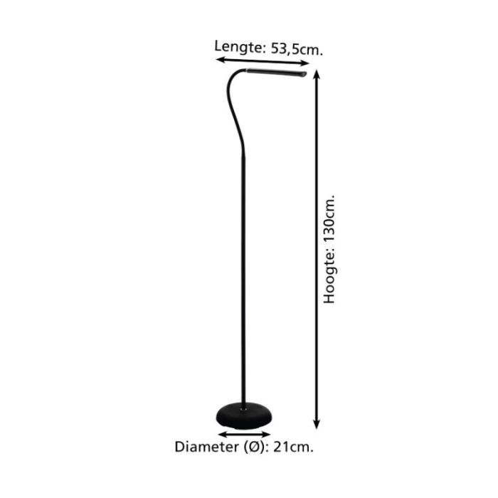 Lampadaire noir en plastique, Brennan, 5W, 4000K LED, avec variateur tactile