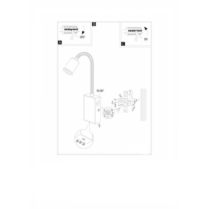 Applique murale blanche en plastique, Cafer, 4W, 3000K LED, avec interrupteur