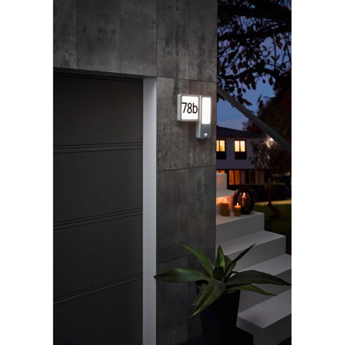 Numéro de maison lumineux argenté en aluminium, Mick, IP44