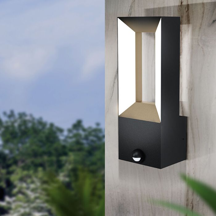 Applique extérieur avec détecteur de mouvement noire en aluminium, Larisa, 5W, 3000K LED, IP44