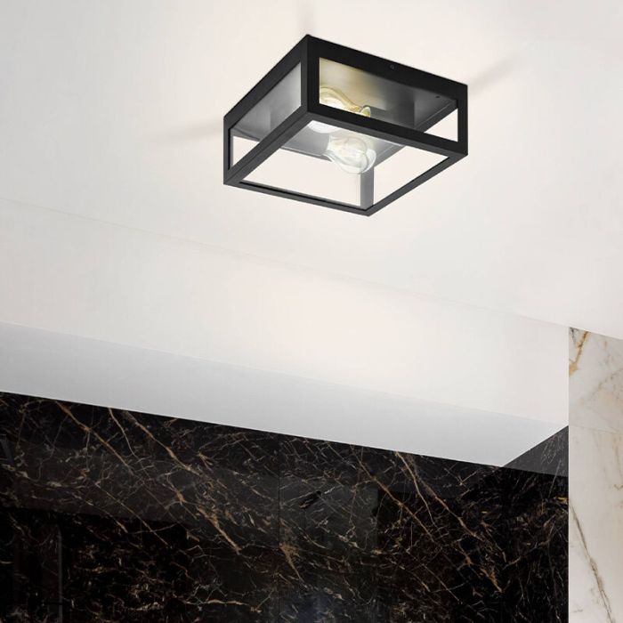 Plafonnier salle de bain noir en verre, Amadou, IP44