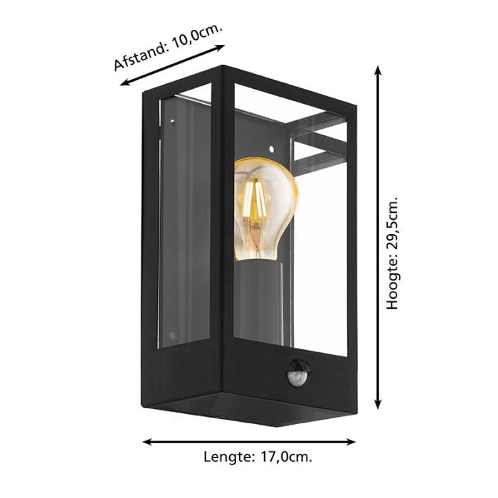 Applique extérieur avec détecteur de mouvement noire en acier, Alihan, IP44