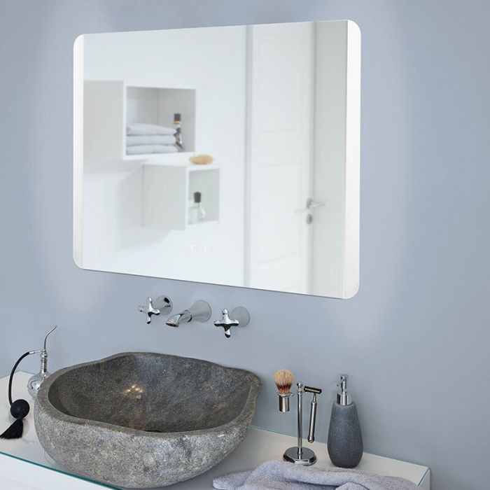 Miroir avec éclairage gris en verre, Bibi, 6,2W, blanc chaud à froid réglable LED, IP44, avec interrupteur