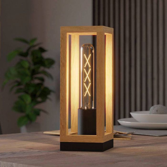 Lampe de table en bois marronne, Jasmina, avec interrupteur